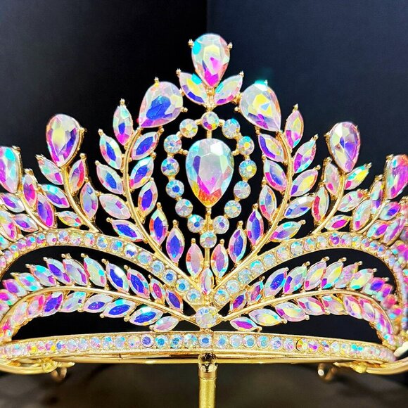 Diamond Crystal Crown, Quinceanera Crown, Gold Wedding Tiara, Princess Tiara main image 8